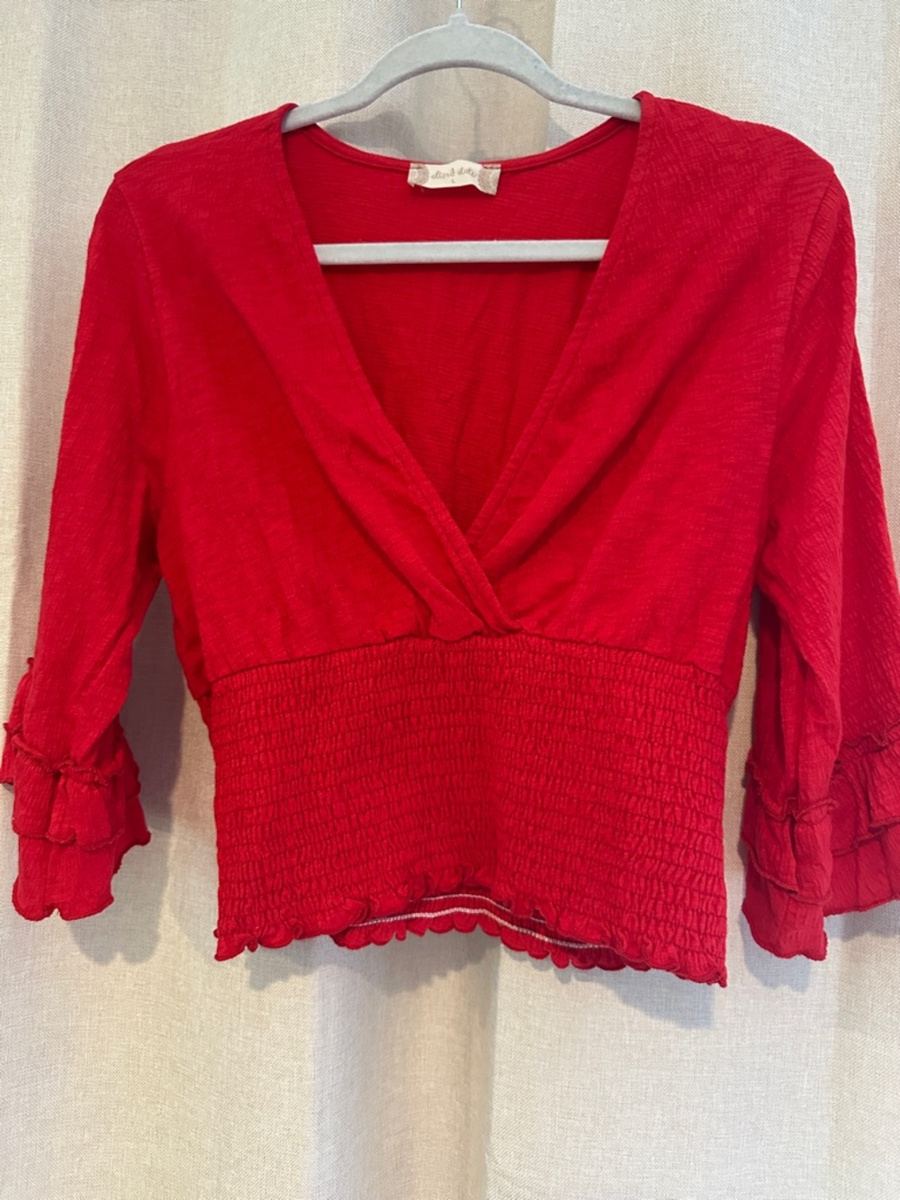 Altar'd State Red V-Neck Smocked Waist Blouse